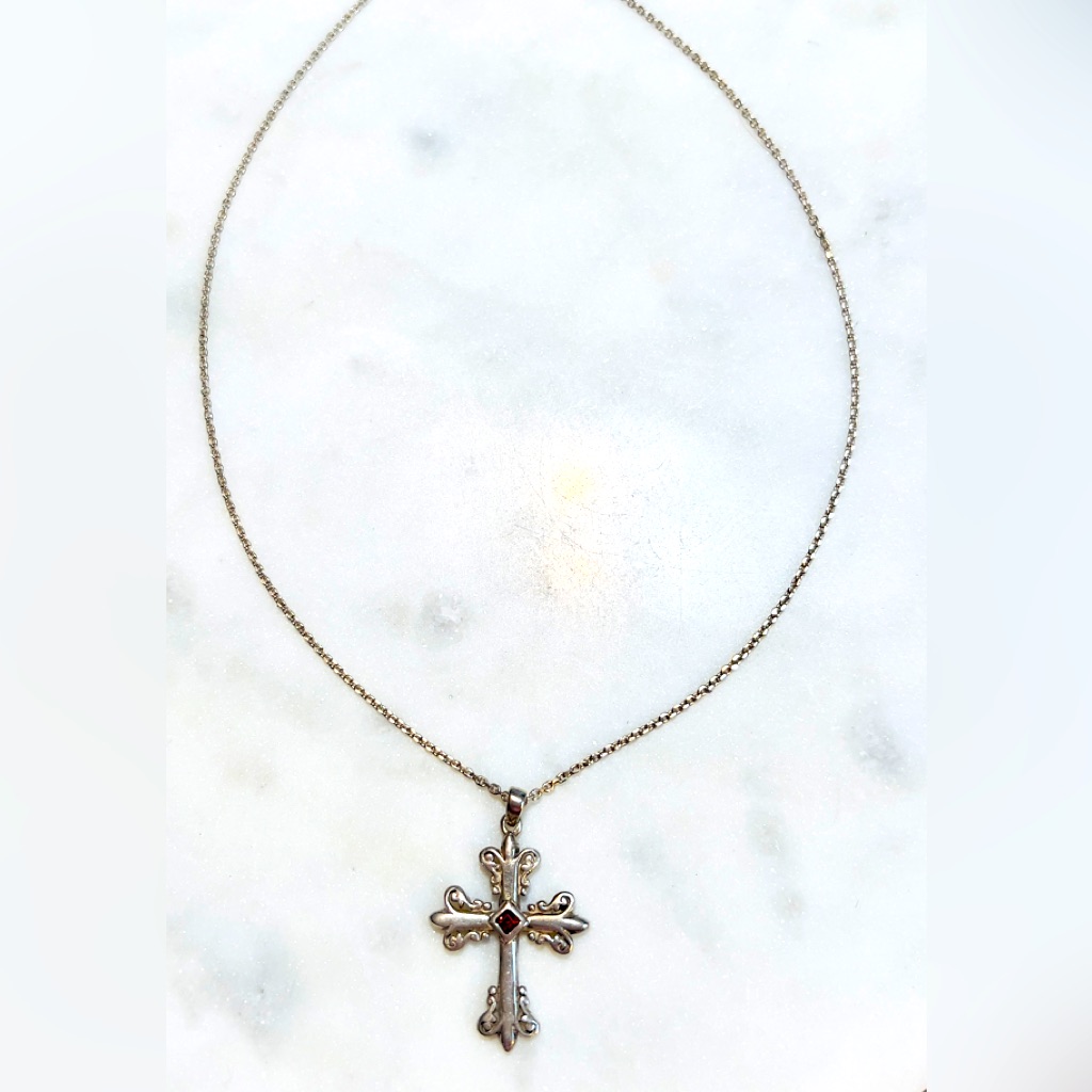 Vintage Italy .925 Silver Cross Pendant & Chain